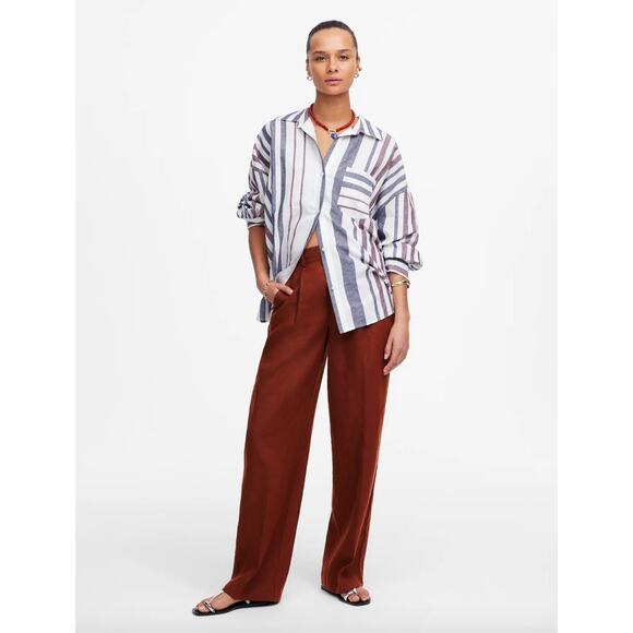 Madewell Slouchy Straight Pants in 100% Linen Henna Brown Relaxed US 10 NWT - Picture 1 of 15